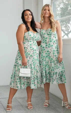 Mikaela Dress - White Green Floral