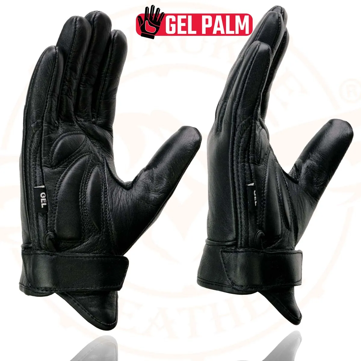 Milwaukee Leather MG7510 Men's Black Leather Gel Padded Palm Short Wrist Motorcycle Hand Gloves W/ ‘Full Panel Cover’