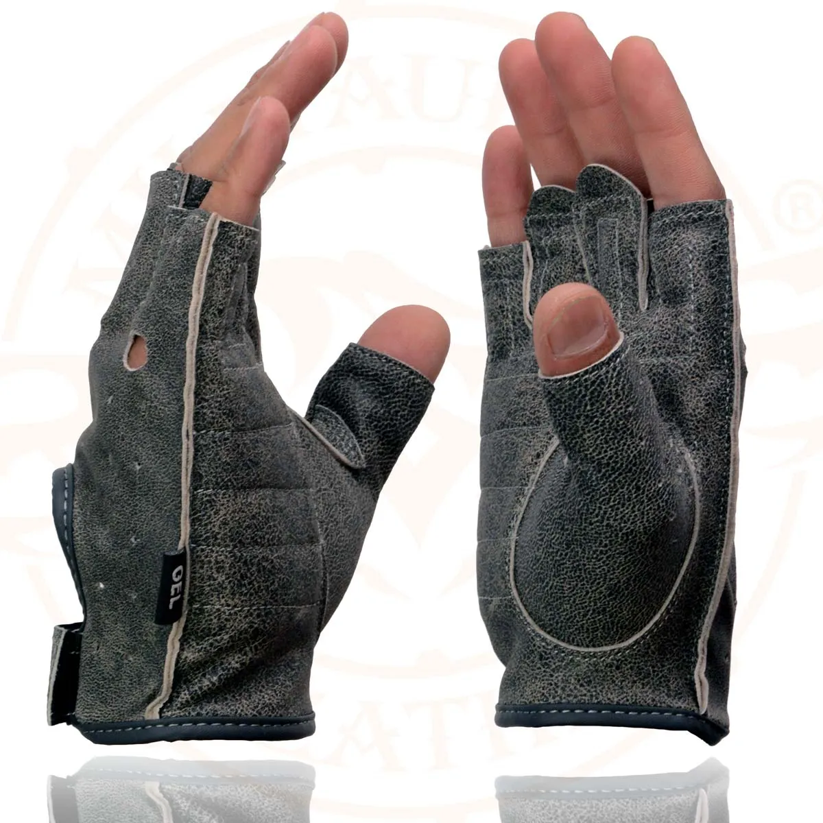 Milwaukee Leather MG7557 Men's Grey Leather Gel Padded Palm Fingerless