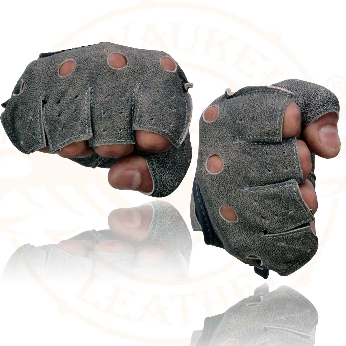 Milwaukee Leather MG7557 Men's Grey Leather Gel Padded Palm Fingerless