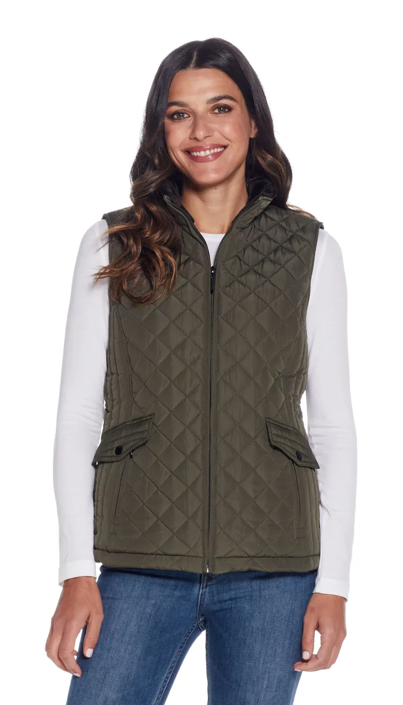 MIXED QUILTED VEST WITH PLUSH LINING