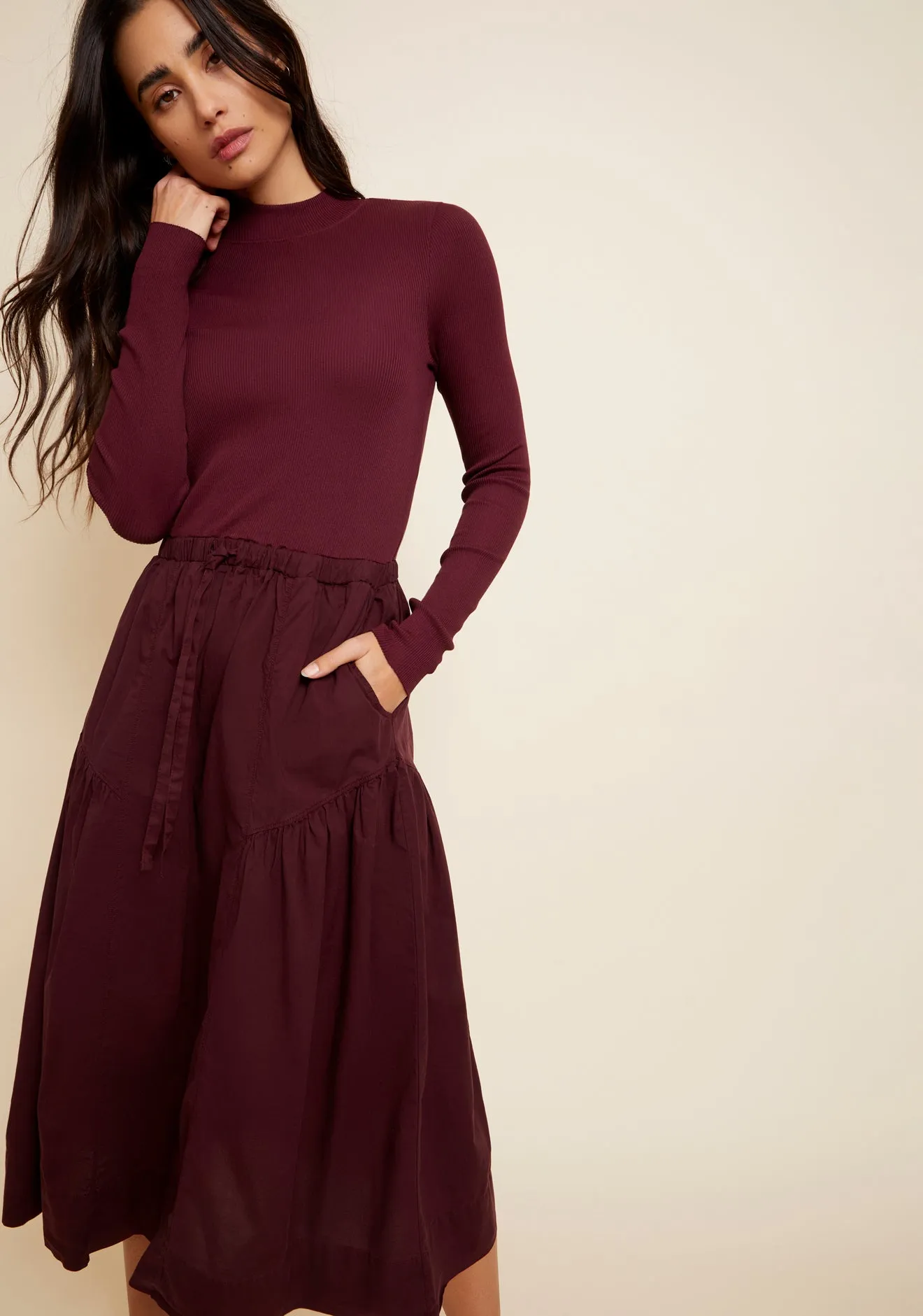 Nation LTD - Wrenley Combo Midi Dress in Bloodstone