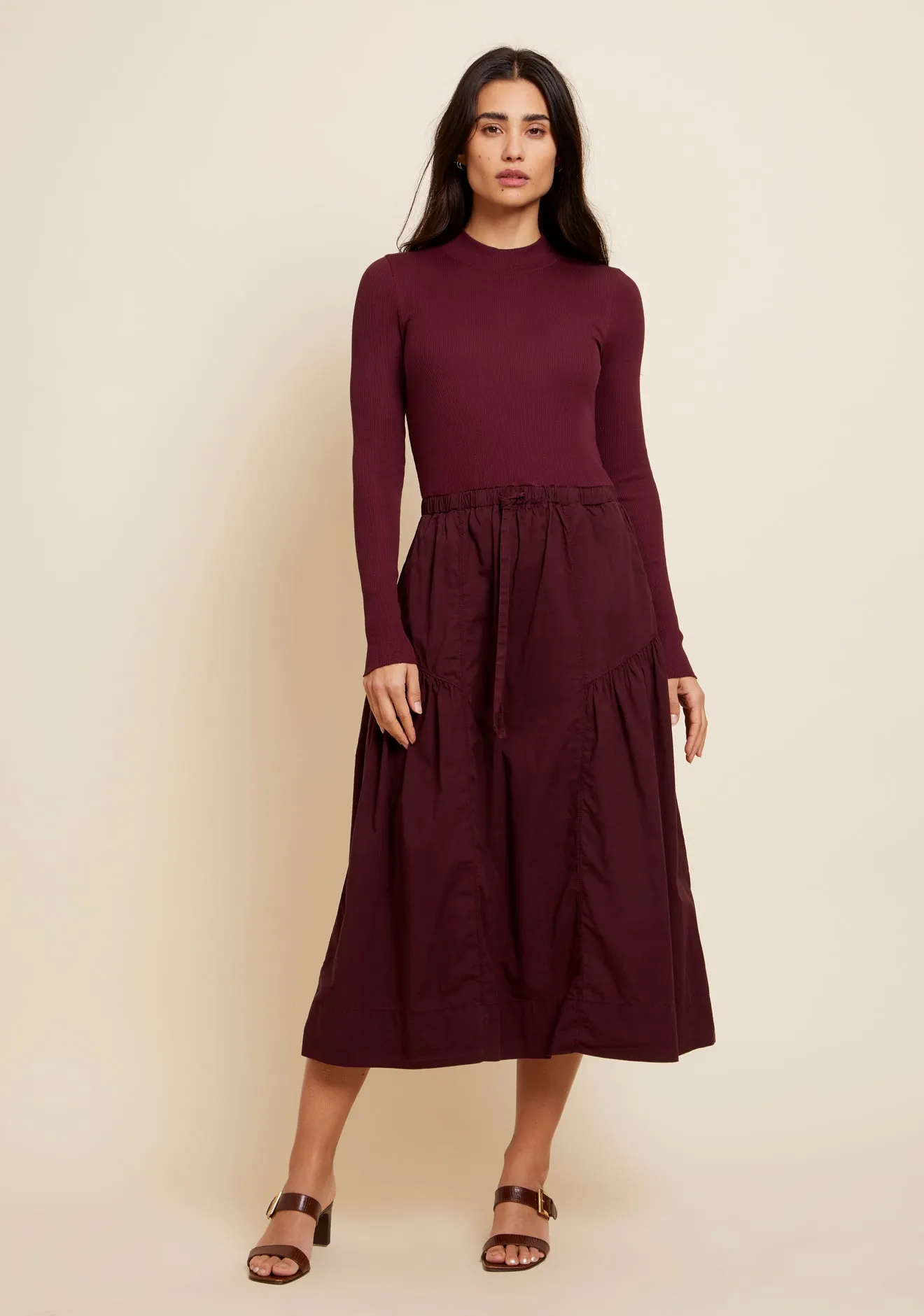 Nation LTD - Wrenley Combo Midi Dress in Bloodstone