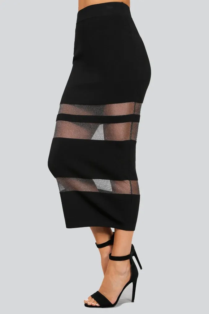 Naughty Grl Sheer Midi Skirt - Black