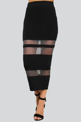 Naughty Grl Sheer Midi Skirt - Black