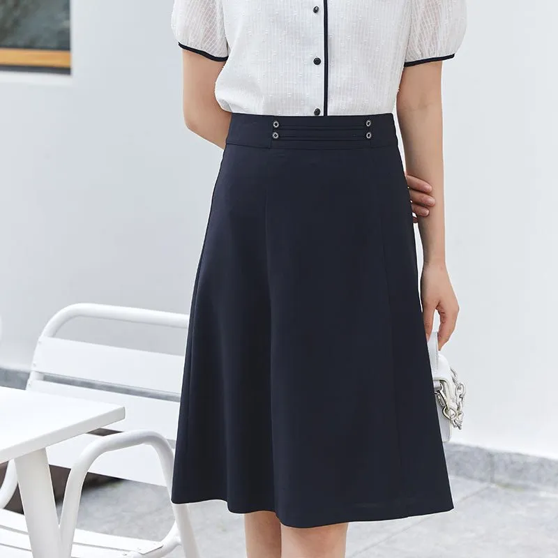 Navy Blue High Waist Midi Skirt