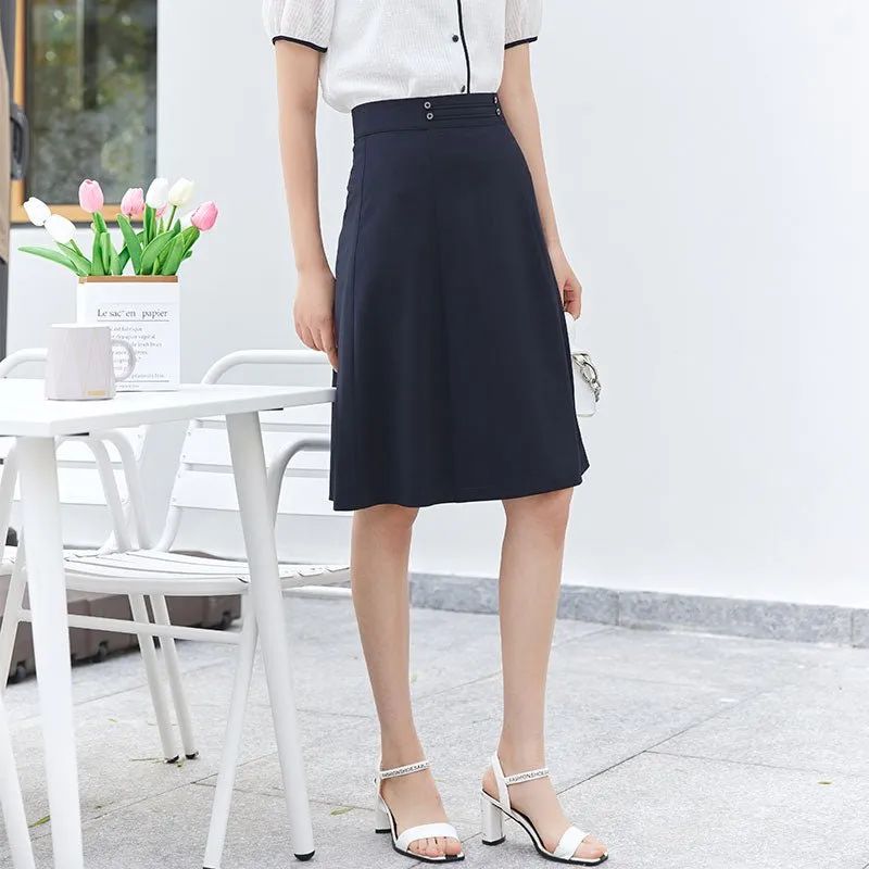 Navy Blue High Waist Midi Skirt