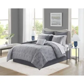 New - 12pc King Aya Jacquard Geo Comforter & Sheets Bedding Set - Gray