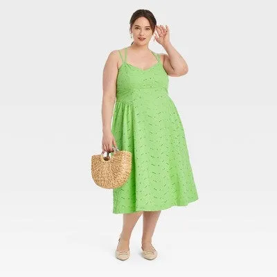 New - A New Day Women's Eyelet Casual Summer Dress Midi Sundress