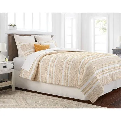 New - Threshold 8-Piece Cotton Jacquard Comforter Set, Yellow/Off-White, King