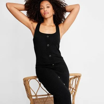 New - Women's Button-Front Ribbed Midi Dress - Future Collective with Jenee Naylor Black S