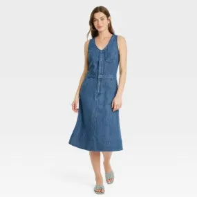 New - Women's Denim Midi Dress - Universal Thread Sky Blue 8