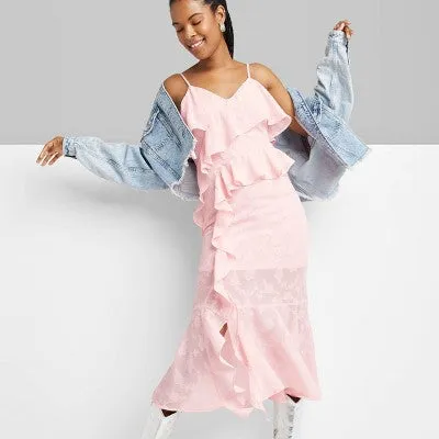 New - Women's Ruffle Midi Dress - Wild Fable Pink XXS