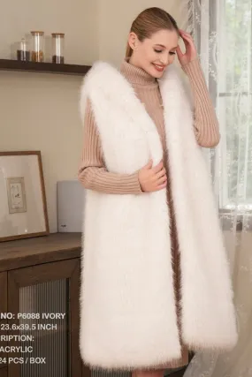 P6088 Elisa Long Faux Fur Hooded Vest