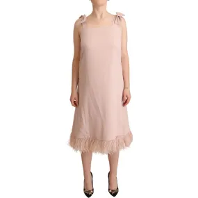 P.A.R.O.S.H. Chic Sleeveless Midi Dress with Feather Trim