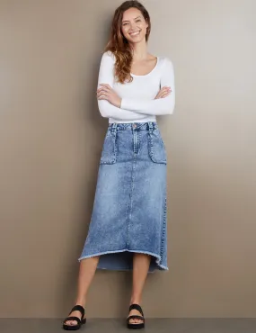 Patch Pocket Denim Midi Skirt