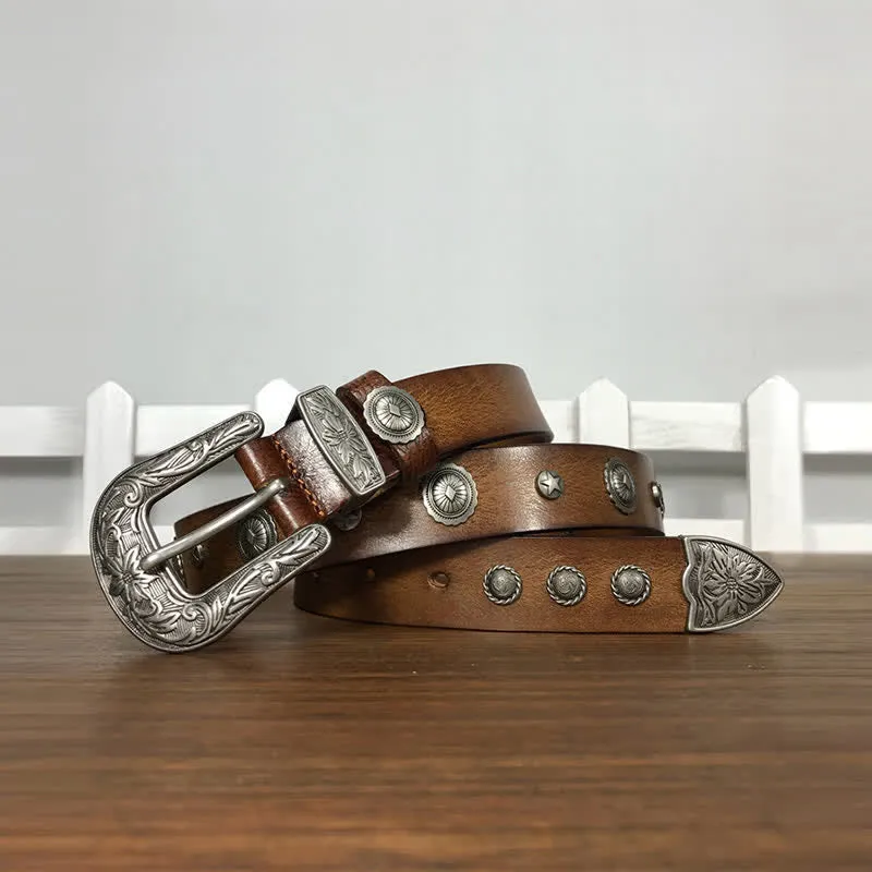 Personality Decorative Round Rivet Studded Leather Belt