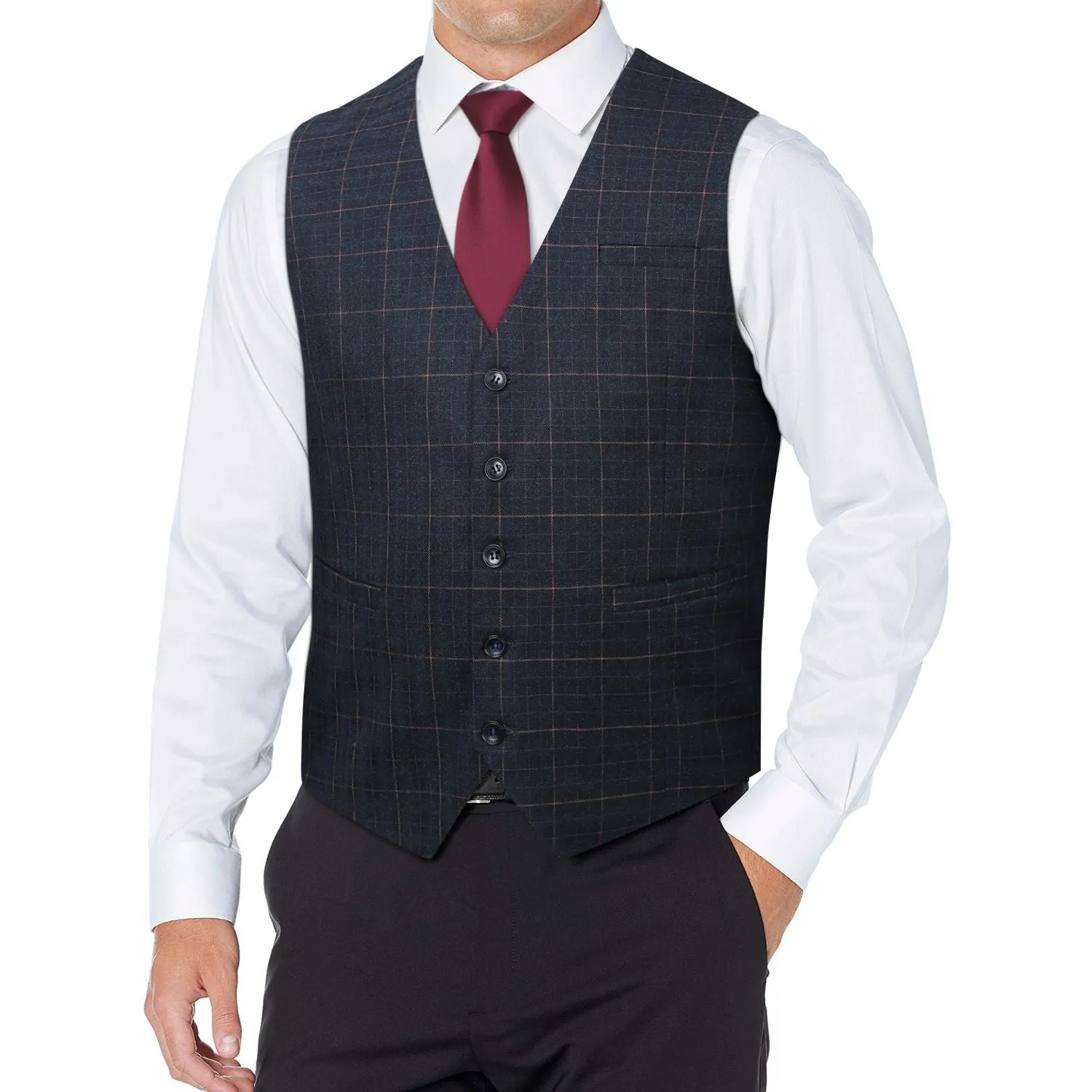 Plaid Slim Suit Vest - B-CHARCOAL