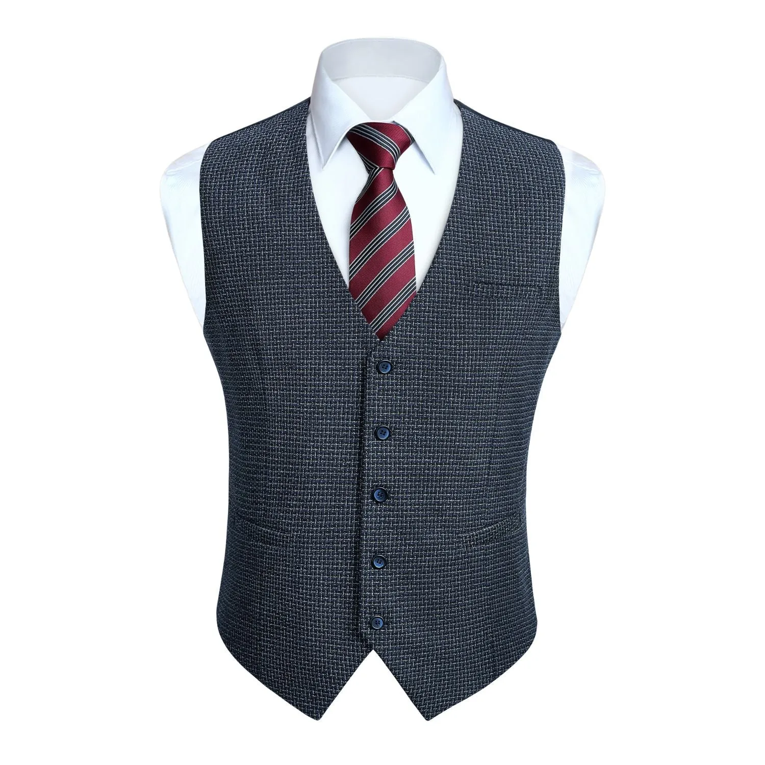 Plaid Slim Suit Vest - B7-NAVY BLUE