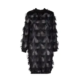 Pre Order:  Oversized Chiffon Fringed Ribbed Lace Midi Dress