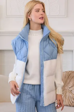 Quilted Fleece Blue Colorblock Vest