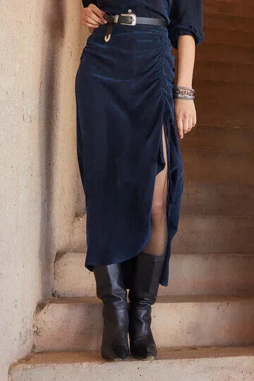 R. G. Kane Blue Suede Midi Skirt