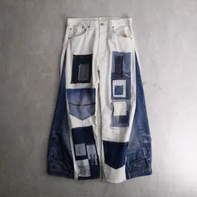 remake "再構築" denim design patch white flare denim pants