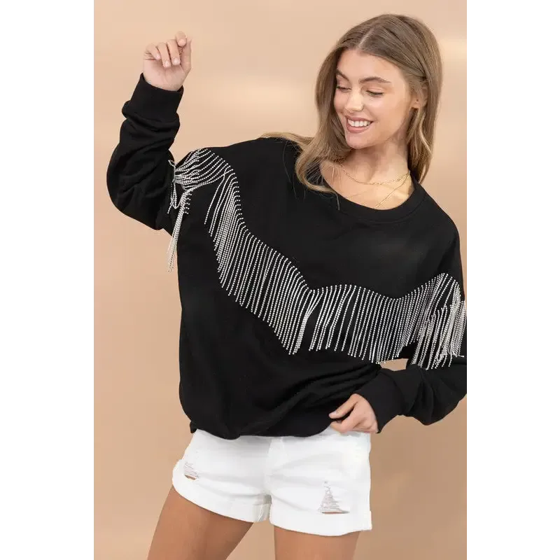 Rhinestone Fringe Pullover Top