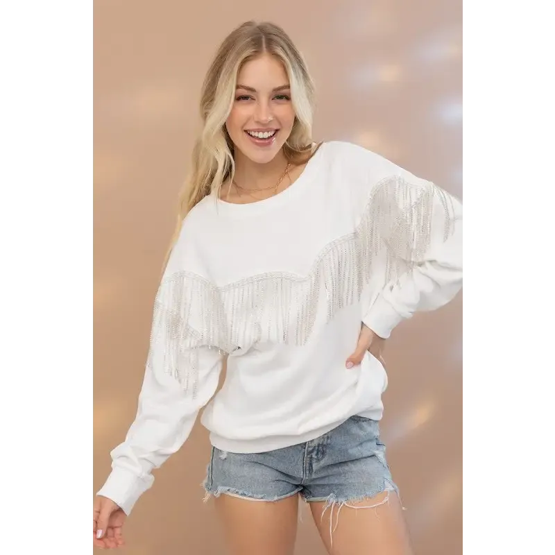 Rhinestone Fringe Pullover Top