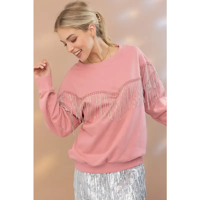 Rhinestone Fringe Pullover Top