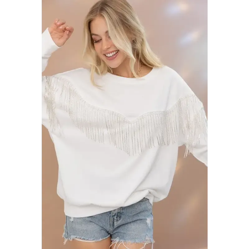 Rhinestone Fringe Pullover Top