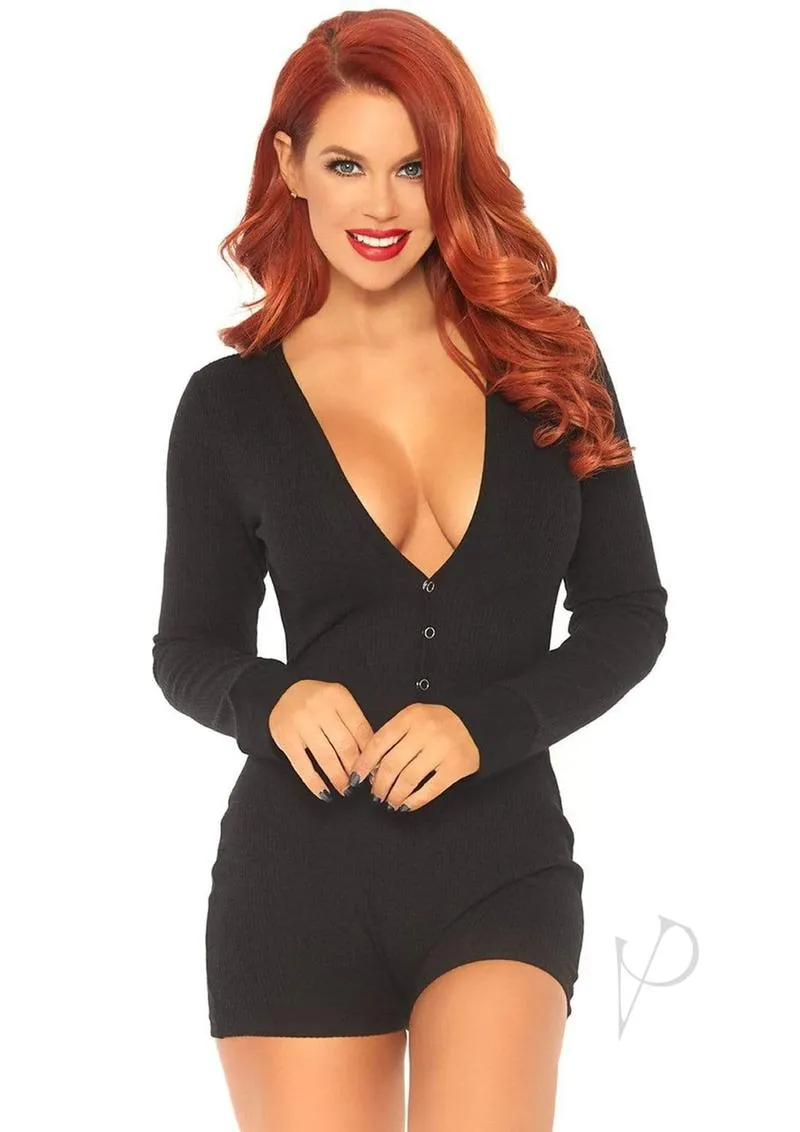 Rib Romper Long Johns Snap Flap Xl Blk