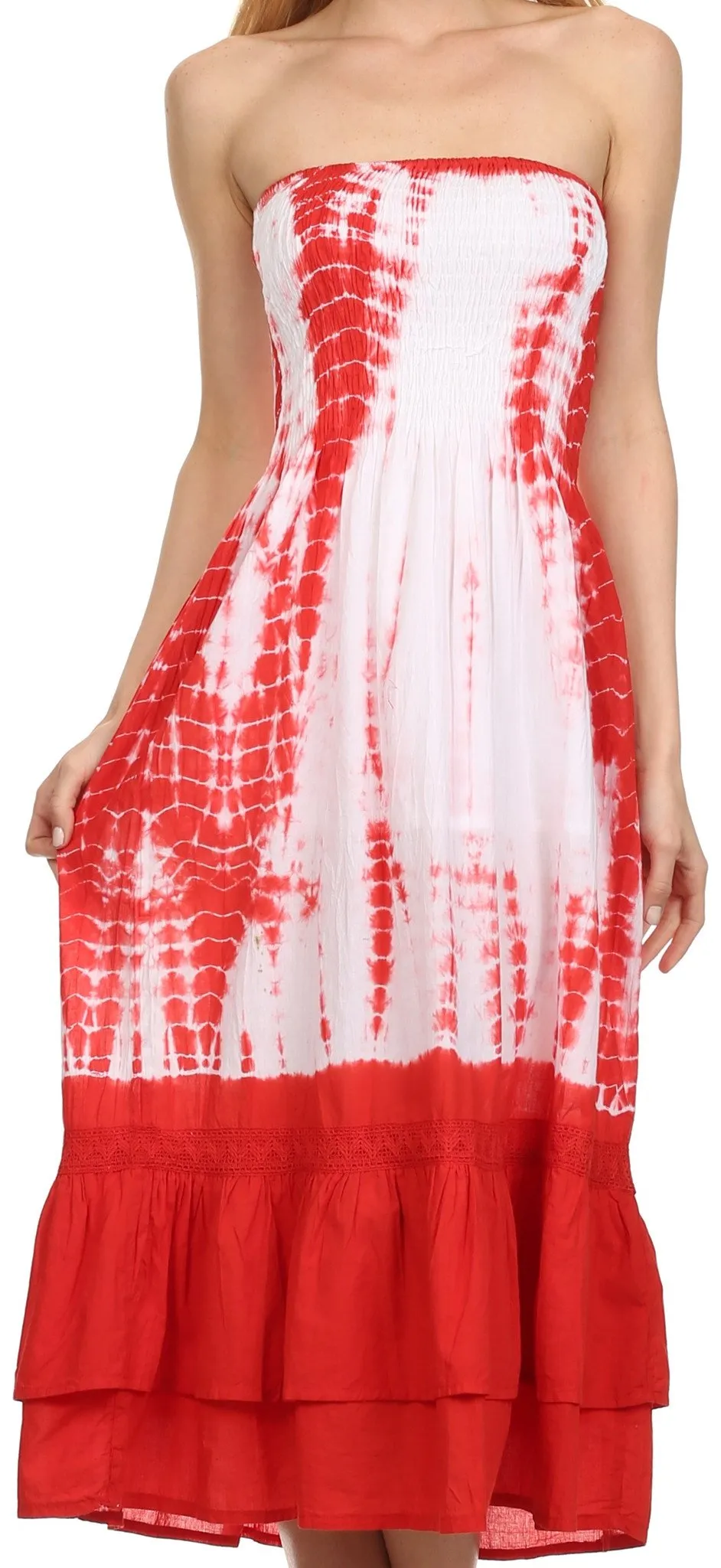 Sakkas Dezra Tie Dye Cotton Tube Top Ruffle Hem Dress