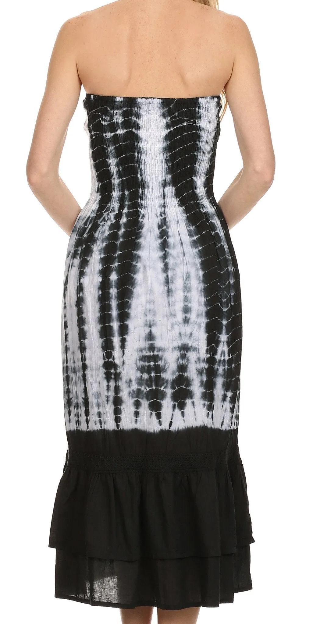 Sakkas Dezra Tie Dye Cotton Tube Top Ruffle Hem Dress