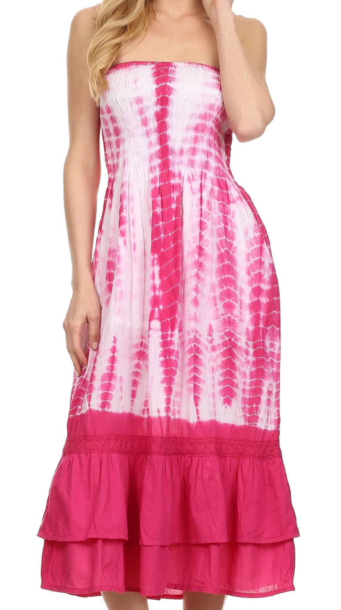 Sakkas Dezra Tie Dye Cotton Tube Top Ruffle Hem Dress