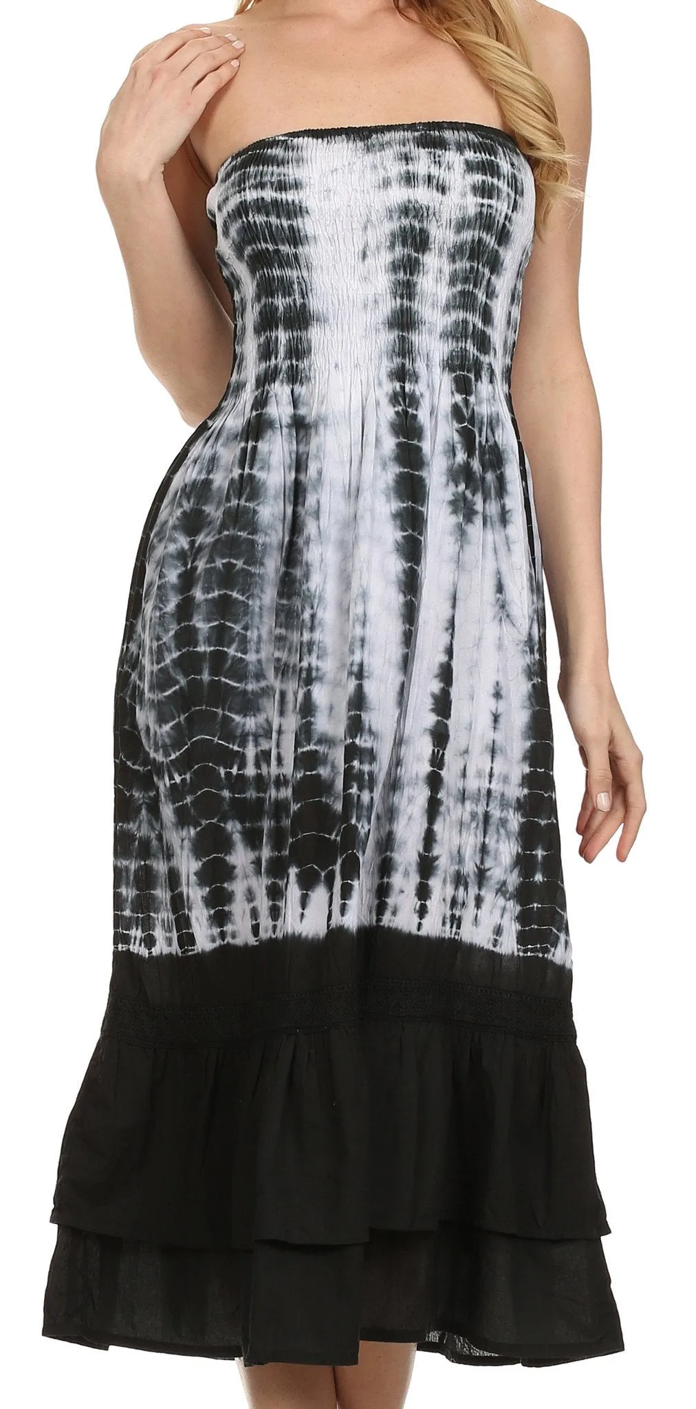 Sakkas Dezra Tie Dye Cotton Tube Top Ruffle Hem Dress