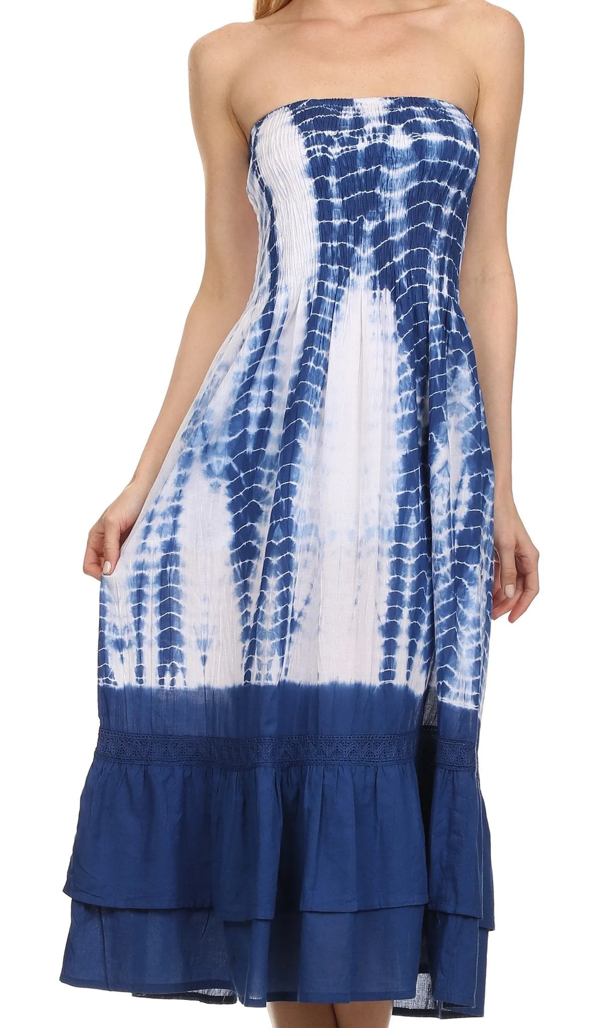 Sakkas Dezra Tie Dye Cotton Tube Top Ruffle Hem Dress