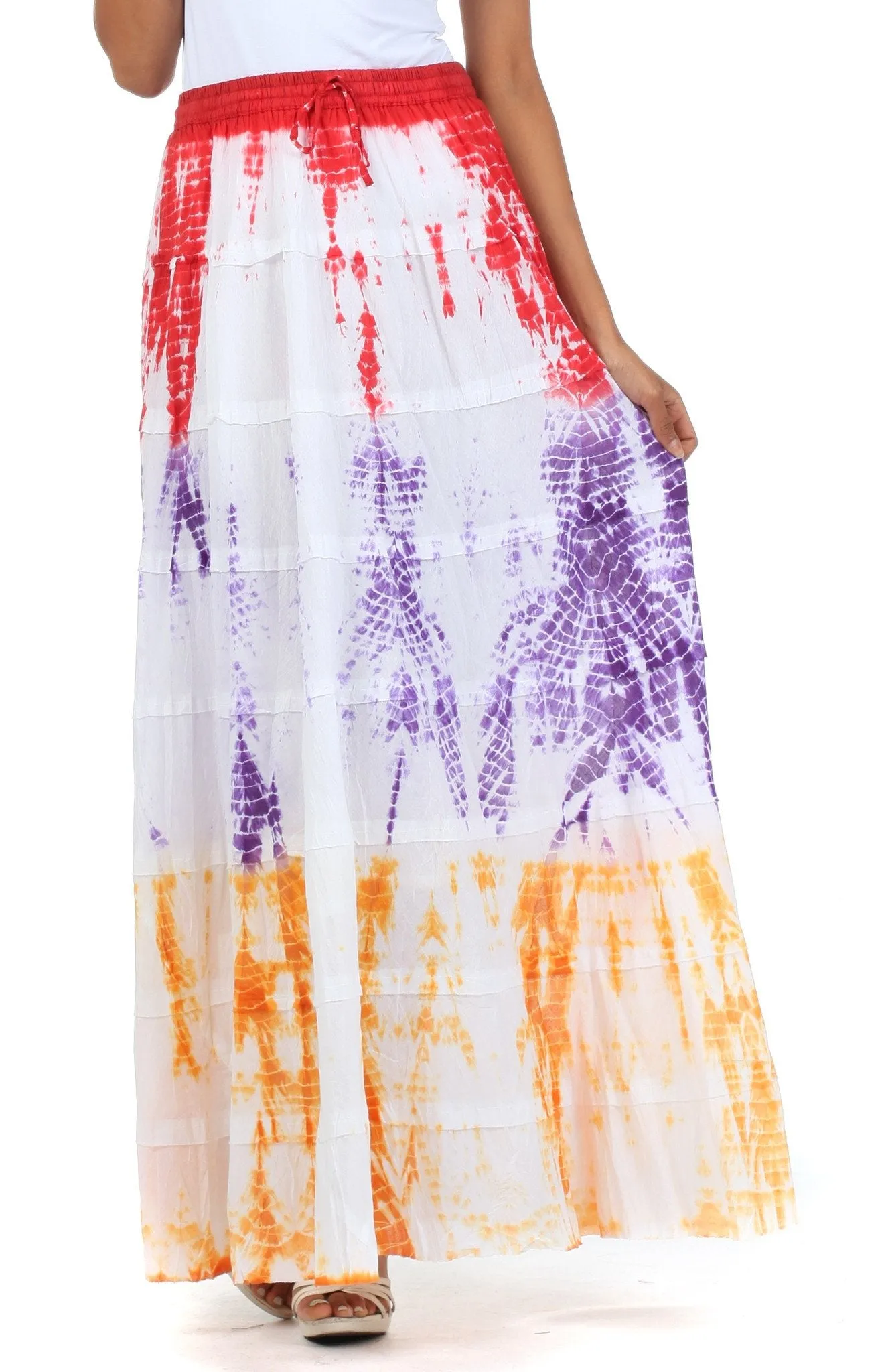 Sakkas Raw Edge Tie Dye Gypsy Boho Peasant Long Cotton Skirt