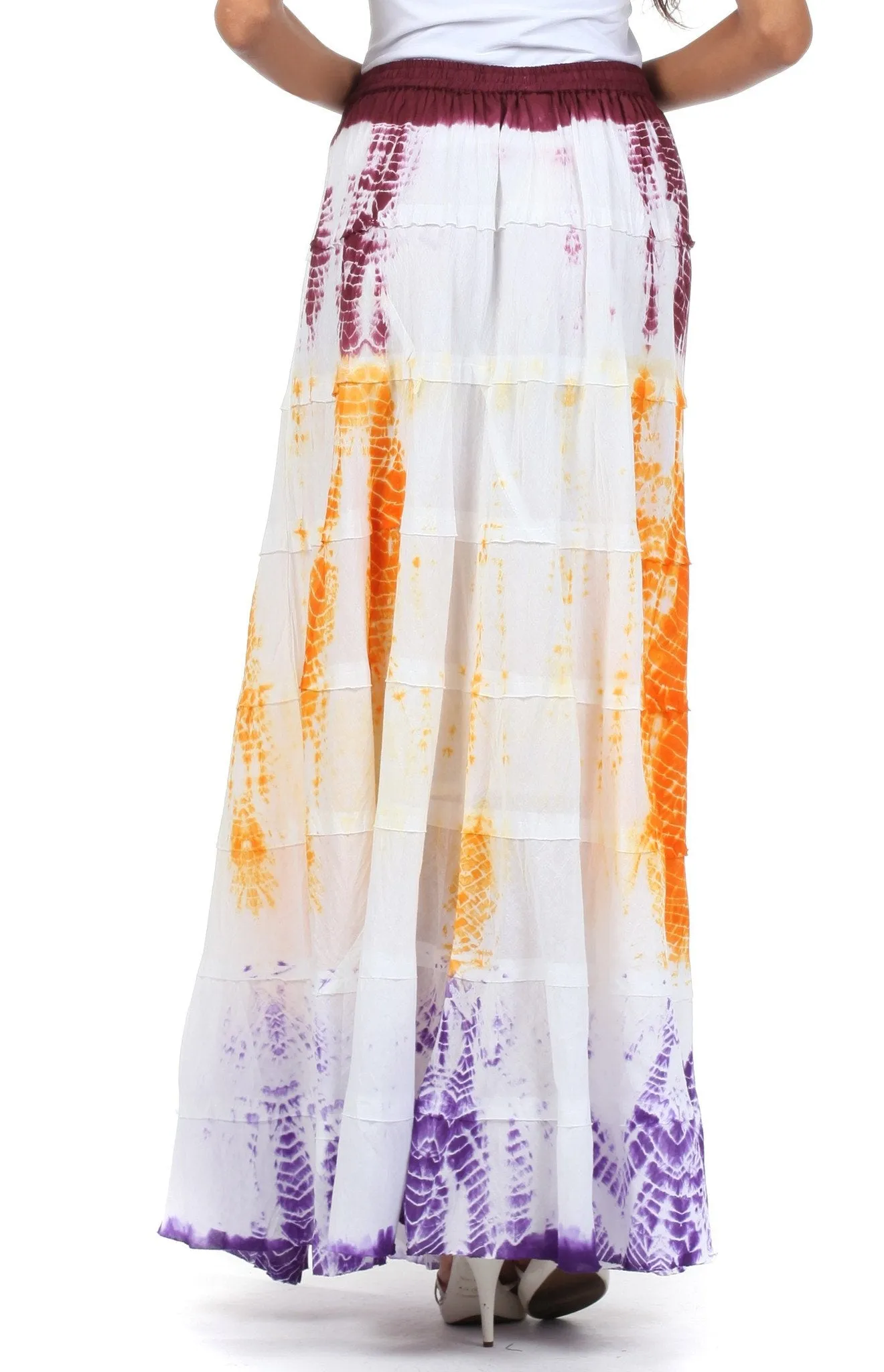 Sakkas Raw Edge Tie Dye Gypsy Boho Peasant Long Cotton Skirt