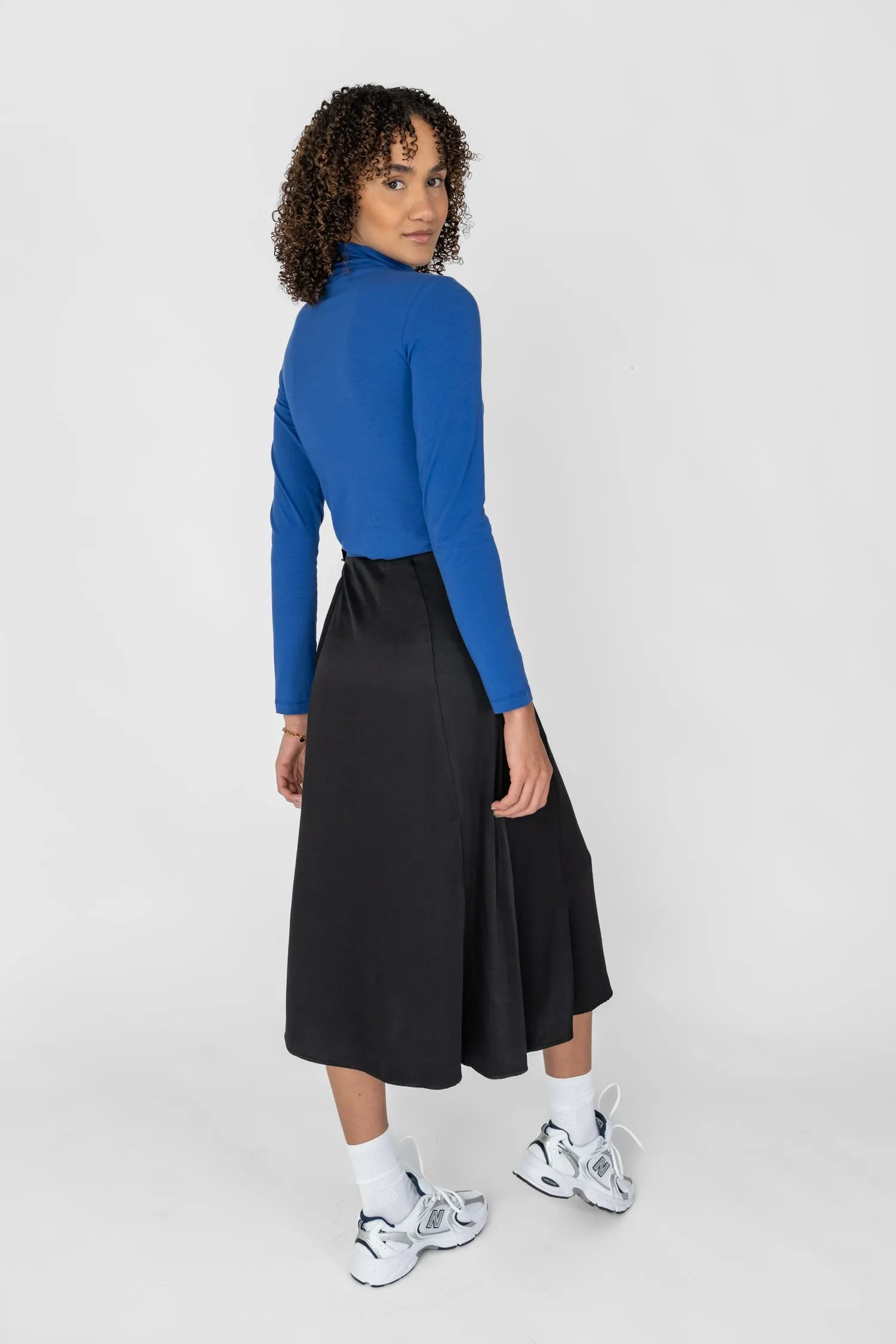 Satin Midi Skirt Black