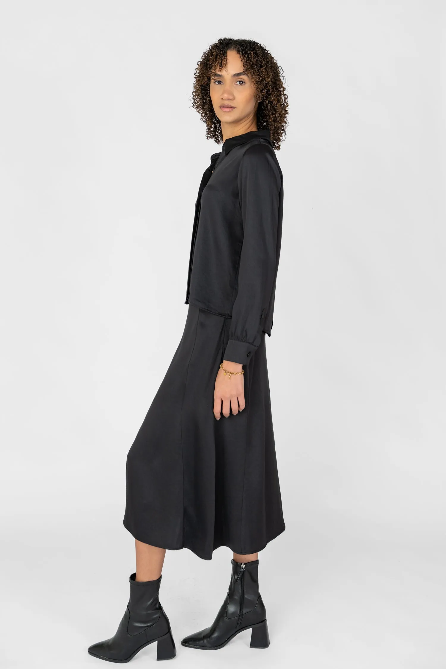 Satin Midi Skirt Black