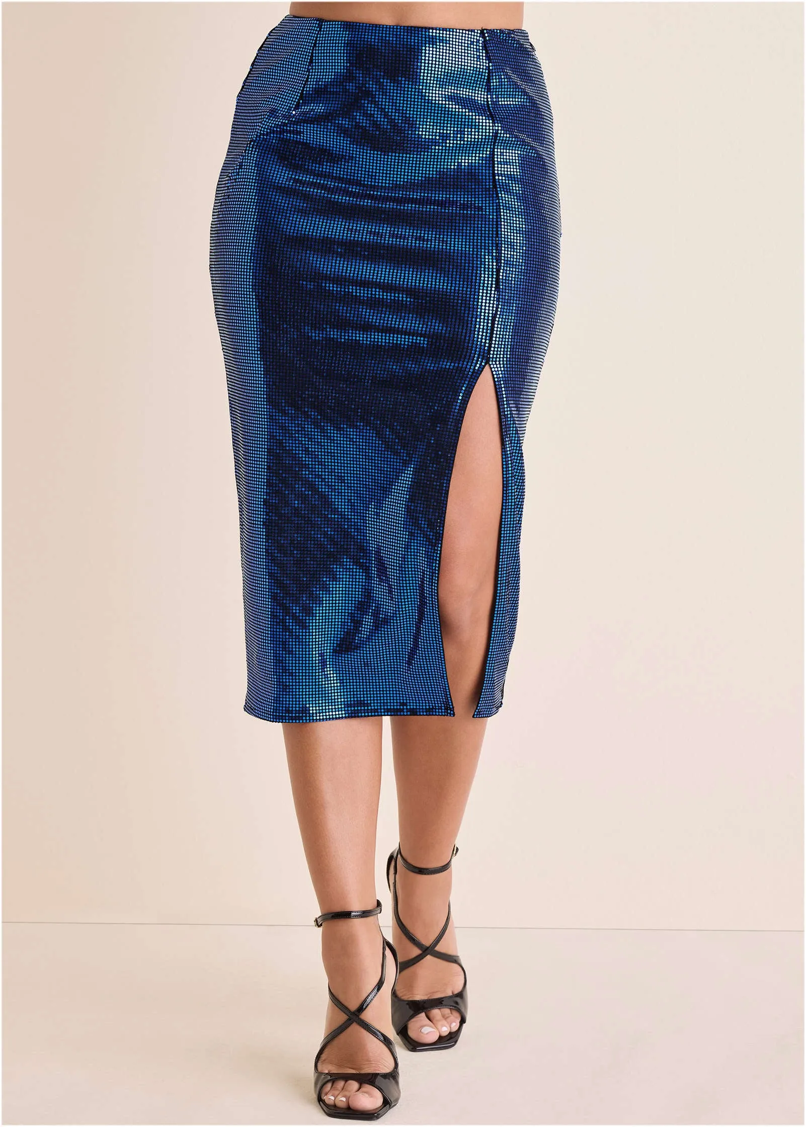 Sequin Midi Skirt - Blue & Black