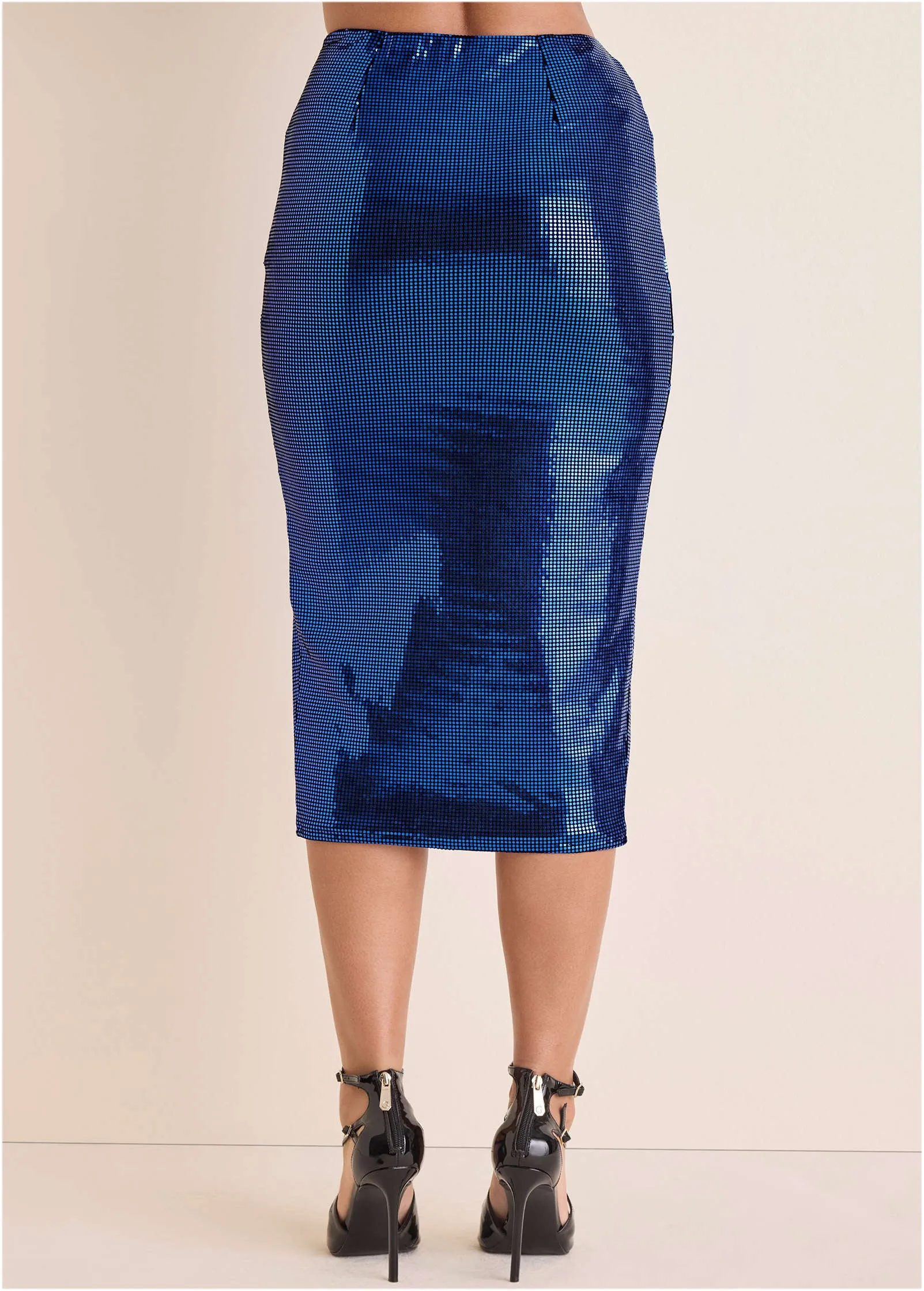 Sequin Midi Skirt - Blue & Black