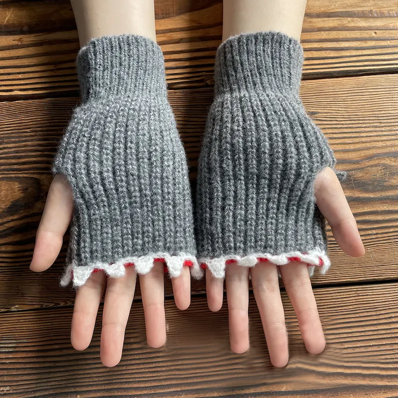 Shark Knitted Button Fingerless Gloves