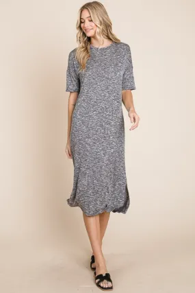 Slit Round Neck Half Sleeve Midi Dress