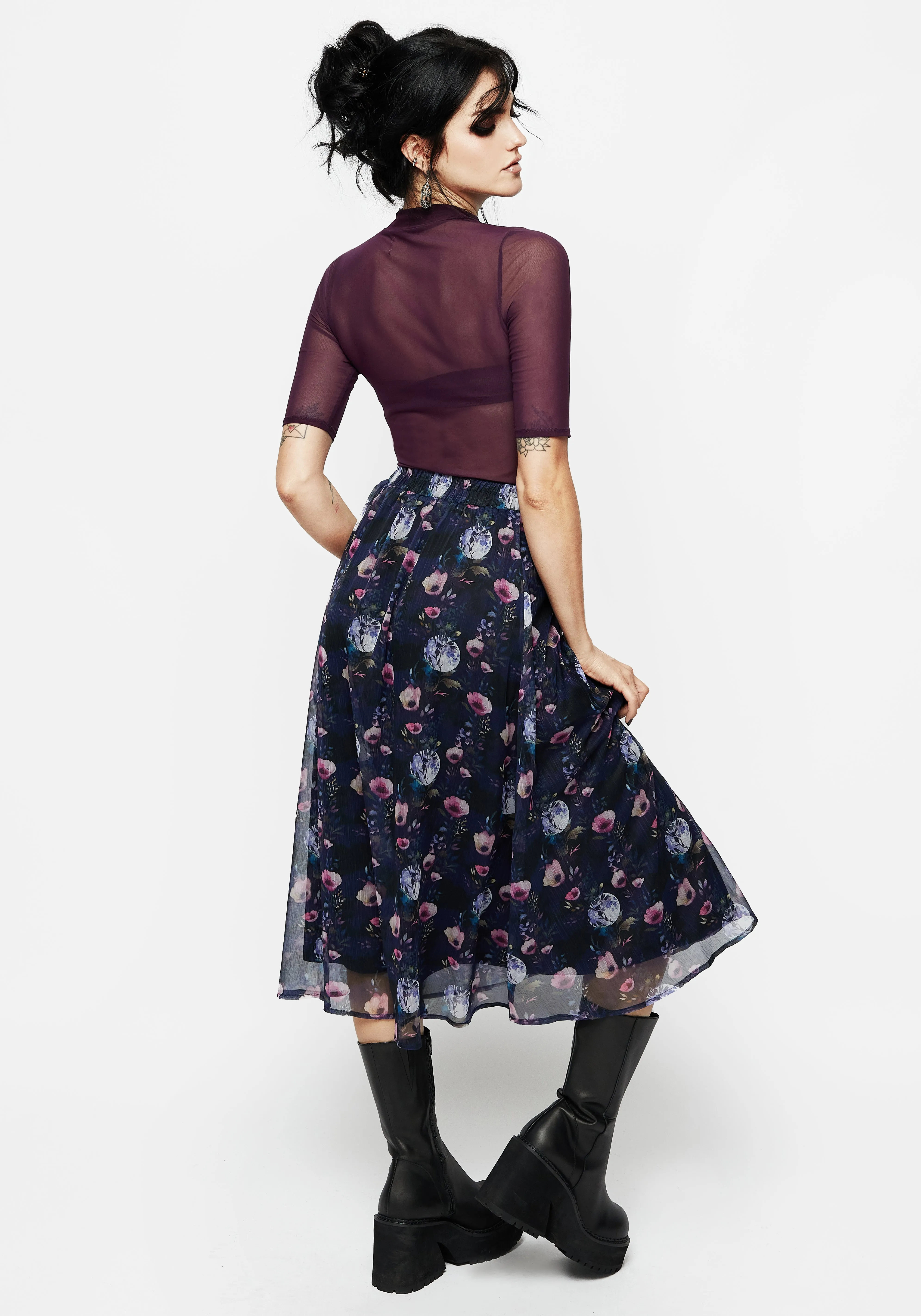 Socordia Floral Moon Chiffon Midi Skirt