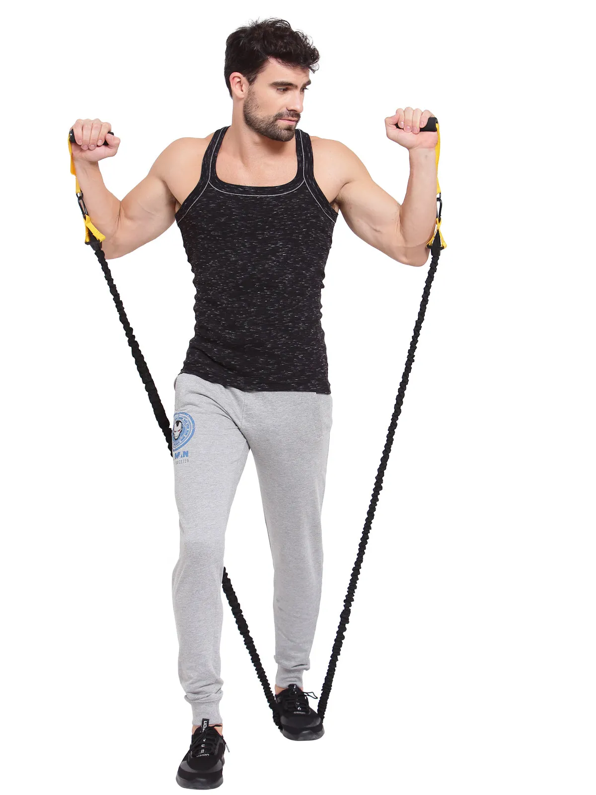 Sporto Men's 100% Cotton Gym Vest with Contrast Piping - Black White Inject