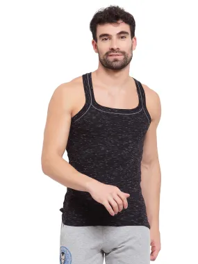 Sporto Men's 100% Cotton Gym Vest with Contrast Piping - Black White Inject