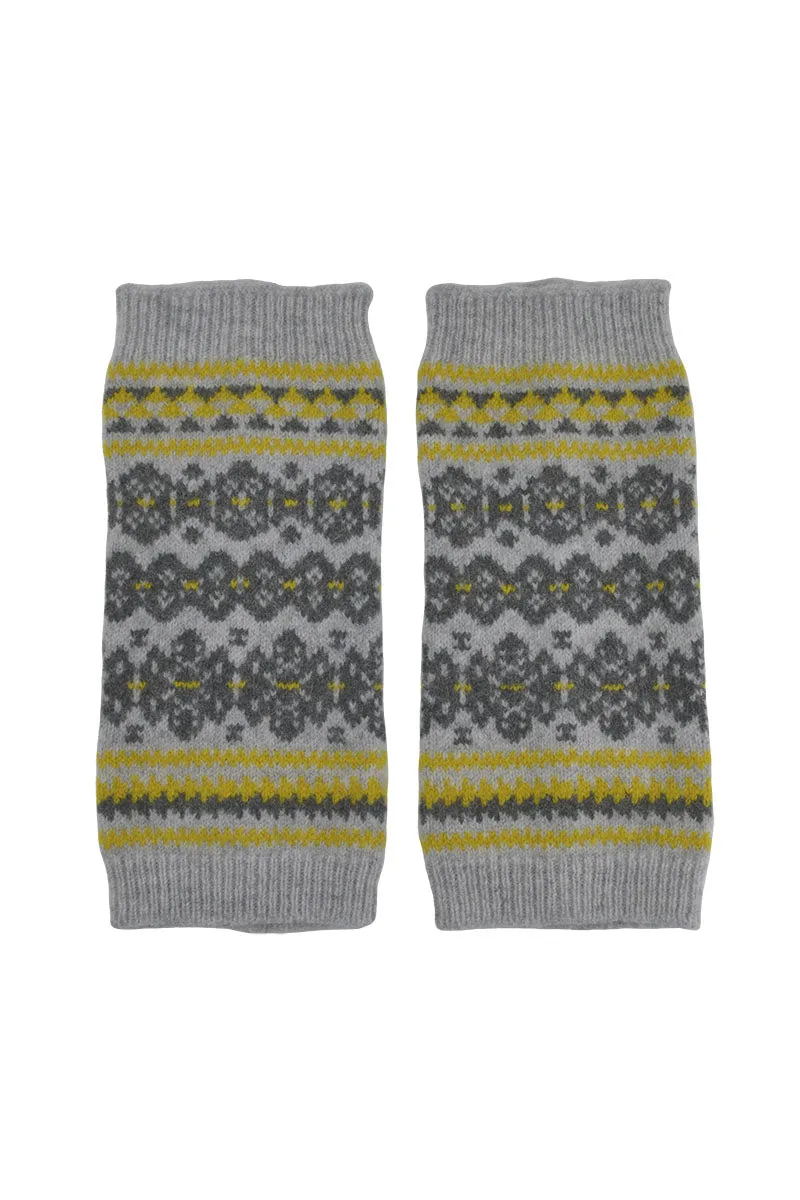 Stockbridge Fair isle Wrist Warmer Fingerless Gloves - Grey