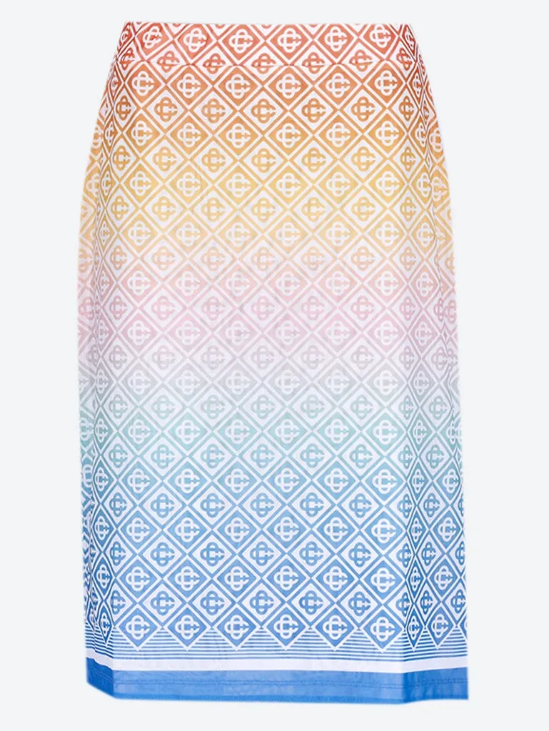 Stretch printed mesh midi skirt